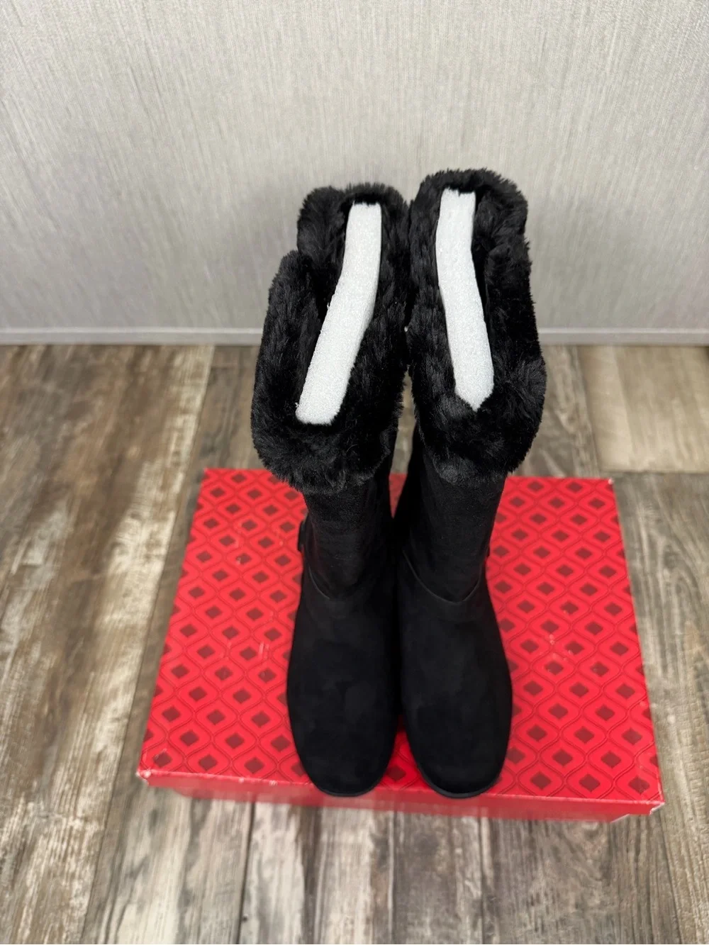 Girl’s Hot Cakes Black Faux Fur-Trim Mid-Calf Buckle Boot Size 2.5